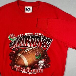 Vintage Lee Sport Wisconsin Badgers 1999 Rose Bowl Champions‎ Red Sweatshirt L